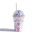 Cartoon unicorn plastic straw cup with glitter and dome lid on a white background - 380ml / Fairy Wand Unicorn