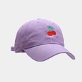 Detail of light purple baseball cap featuring high-quality red cherry embroidery on cotton - Adjustable / Light Purple