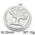 Pendentif arbre de vie en acier inoxydable argenté, diamètre 25 mm et poids de 10 g - Arbre de Vie Rond avec Bordure Acier (KLJ5816-Z)