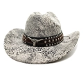 Dettaglio cappello da cowboy con stampa serpente, testa di toro e fascia con borchie - M (56-58cm) / Motivo Serpente Grigio
