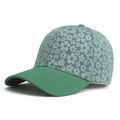 Green floral canvas baseball cap for women with dark green brim for outdoor sun protection - Adjustable / Green