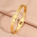 [197] Gold-plated Diamond-encrusted Belt Buckle Bracelet