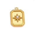 Colgante rectangular de acero dorado con grabado de estrella y circón transparente - Dorado