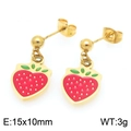 Sweet red strawberry enamel stud earrings in gold finish with dimensional 15x10mm size - Red Strawberry Stud Earrings 15x10mm (KE119433-Z)