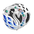 Detail of a blue enamel swan charm with colorful zircon stones and star elements - Swan Love