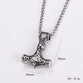 Viking Thor's hammer Mjolnir pendant necklace in stainless steel with nordic carvings - Textured Relief Mjolnir / 0.3*60cm Chain