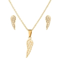 Set di gioielli con ali d'angelo in acciaio inossidabile dorato con collana e orecchini - Oro
