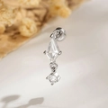 Zilveren oorknopje met ruitvormig kristal en veilige schroefsluiting voor dames - Ruit Punt Heldere Zirconia Platte Achterkant Stijl (DZ017-3#)