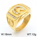Hip hop style gold horse head ring with white rhinestones and horseshoe side relief - US 13 / Horse Head Horseshoe Style (KR1088426-MZOZ)