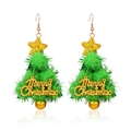 Christmas tree earrings with green pompom and golden Merry Christmas charms - Green Fur Ball Christmas Tree