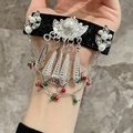 Silver hairpin with pearls, rhinestones and vintage metal pendants on black fabric - Colorful Tassel Pearl BB Clip