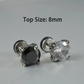 Pair of 8mm round cubic zirconia stud earrings in black and clear stainless steel - NO 5