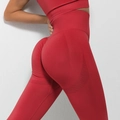 Red seamless high waist yoga set with breathable knit texture and push up leggings - Red