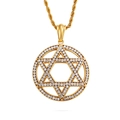 Collana con ciondolo esagramma in acciaio inossidabile dorato e strass lucidi - Stile Cavo Esagramma Dorato (KP78913-BD)