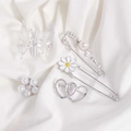 5-piece silver pearl brooch set featuring butterfly, daisy, and heart designs - No. 23 Clip Brooch 5-Piece Set