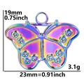 Tabla de tallas detallada del colgante de mariposa en acero con medidas exactas y peso - Arcoíris