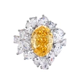 Luxurious S925 silver ring with oval yellow carbon diamond and marquise zircons - Oval Pear Cluster Flower Goose Yellow Style (FDJZ-099)