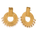 Classic 18K gold plated stainless steel hoop earrings with white pearls for women - Classic Circular Imitation Pearl Stud Earrings - Gold