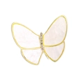 Elegant butterfly brooch in gold metal finish with white pearlescent wings and crystals - YN5579 White