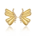 Detailed view of gold butterfly earrings with brilliant zircon inlay and symmetric reflection - Butterfly Shape Style (CX-E1020)