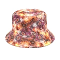 Detail of artistic nautical shell print on bucket hat with reinforced brim stitching - M (56-58cm) / Orange Red Purple Yellow Nautilus Art (34#)