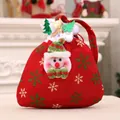 Red Christmas drawstring gift bag with a 3D plush snowman and green snowflake patterns - Christmas Golden Velvet Drawstring Bag [Red Snowman]