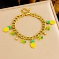 Golden pineapple charm bracelet with colorful crystal beads and tropical summer fruit design - Pineapple Style (B1595)