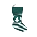 Chaussette de Noël tricotée à rayures vertes et blanches avec un sapin blanc brodé - Rayé Vert Sapin de Noël