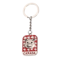 Portachiavi souvenir del Canada in metallo con testa d'orso, foglia d'acero e scritta rossa - Stile Acero Testa di Orso Rettangolare
