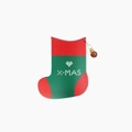 Scatola regalo a forma di calza di Natale rossa e verde con motivo X-MAS - Corpo Verde E Parte Superiore Rossa (Con Etichette)