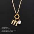14K gold plated stainless steel initial M necklace with tennis chain and crystal - Letter M (XNL0103)