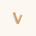Detail of 18K gold plated twisted metal letter V pendant with polished finish - Letter V