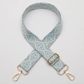 Adjustable geometric diamond woven shoulder strap in light blue and grey with gold hooks - No. 704 Gold Hook