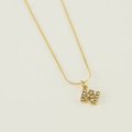 Gold stainless steel necklace with diamond-encrusted letter N pendant on slim chain - Letter W