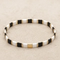 Bracelet extensible en perles Tila avec carrés en porcelaine noirs, blancs et dorés - Noir Blanc Or Céramique