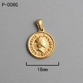 Detail of 18k gold plated Roman coin pendant with 18mm size markings and engraving - P-008G