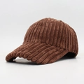 Deep brown corduroy baseball cap with striped velvet texture and a classic curved brim - Coffee