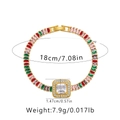 Detail view of colorful zircon bracelet with 18cm length and square pendant dimensions - Multi-color Square Drill Pendant Style (KB0438-2)
