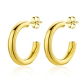 Detailed view of polished gold chunky hoop earrings with butterfly backs on white surface - Chunky Semi-Hoop