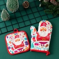 Christmas oven mitt and pot holder set with Santa Claus pattern and red piping - Cartoon Santa