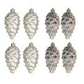 Set di 8 decorazioni natalizie a forma di pigna in bianco perlato e argento con ganci - Oro champagne