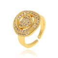 Detailed macro view of a gold open ring with micro-pave cubic zirconia gemstones - Hollow Large Round Disc Style (J-1402) / Gold