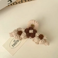 Chic beige and brown knitted flower hair claw clip for women on a white background - Beige Knitted Flower Claw Clip