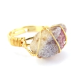Detail of handmade wire-wrapped gold ring featuring a raw purple agate natural stone - Adjustable Open / Tourmaline