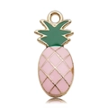 Green and pink enamel pineapple charm with gold alloy base for jewelry making - Pink Pineapple 10x24mm