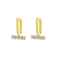 Elegant gold U-shaped huggie earrings with four sparkling zircon stones in a row - Row of Four Gemstone Gold Hoop Earrings (金14K一字K-307)