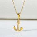 Vintage gold anchor necklace with sparkling zircon crystals on a titanium steel chain - Titanium Steel/Zircon / Gold Anchor-N0142G