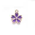 Purple enamel cherry blossom charm with gold alloy finish and sparkling center crystal - Purple with Rhinestone