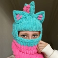 Pink and blue knitted balaclava with devil cat ears for Halloween costume party wear - 57-59cm / Green Cat Ears Unicorn