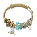 Golden stainless steel wire charm bracelet with blue bead and enamel triangle pendant - Triangle Mosaic